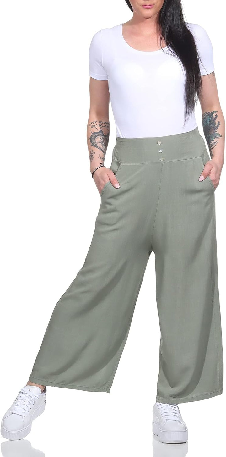ZARMEXX Damen Hose Marlenehose Palazzo luftige Sommerhose Boho Hippie 7/8 Schlaghose 36-40 Armee, 36