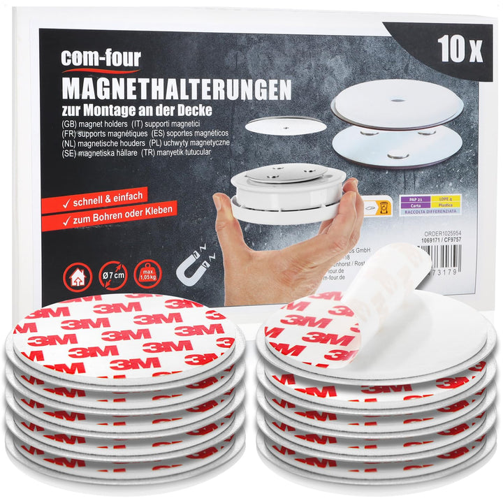 com-four® 10x Magnethalterung für Sicherheitsmelder - Halterung zum Kleben oder Bohren - Befestigung