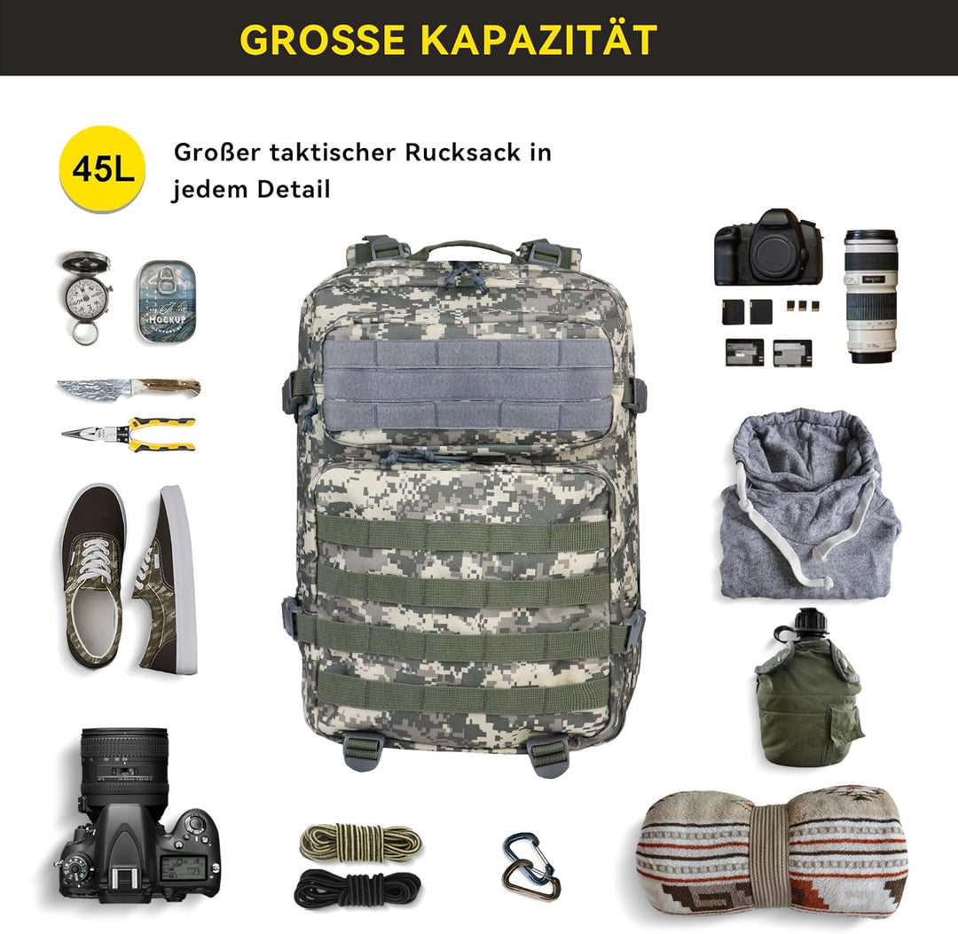 Zavothy, 45l taktischer Militär-Rucksack für Damen und Herren – grosser 3-Tage-Einsatzrucksack mit M
