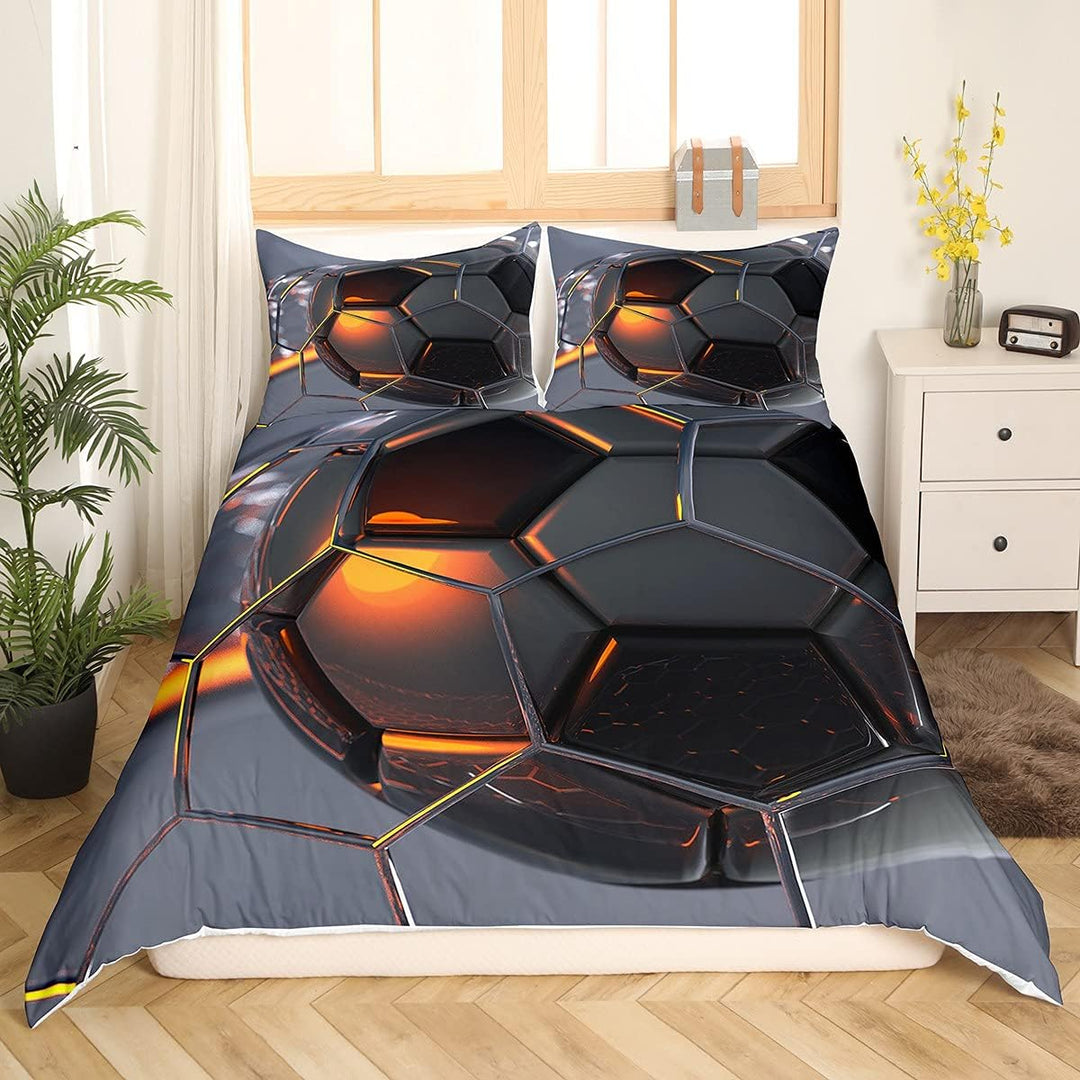 Loussiesd Kinder Bettwäsche Set Fussball Drucken Bettbezug Set Schwarz Grau 2 STK 135x200 cm Mikrofa