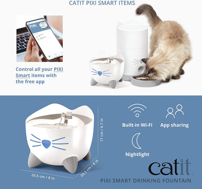 Catit Pixi Smart Trinkbrunnen für Katzen, Steuerung via App, 2L Wasserreservoir