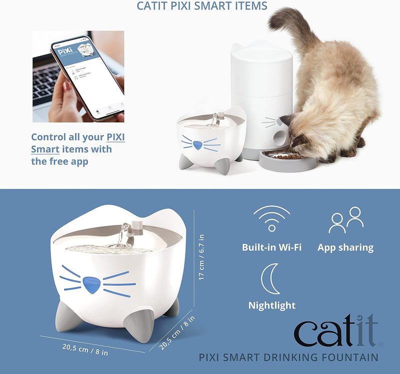 Catit Pixi Smart Trinkbrunnen für Katzen, Steuerung via App, 2L Wasserreservoir