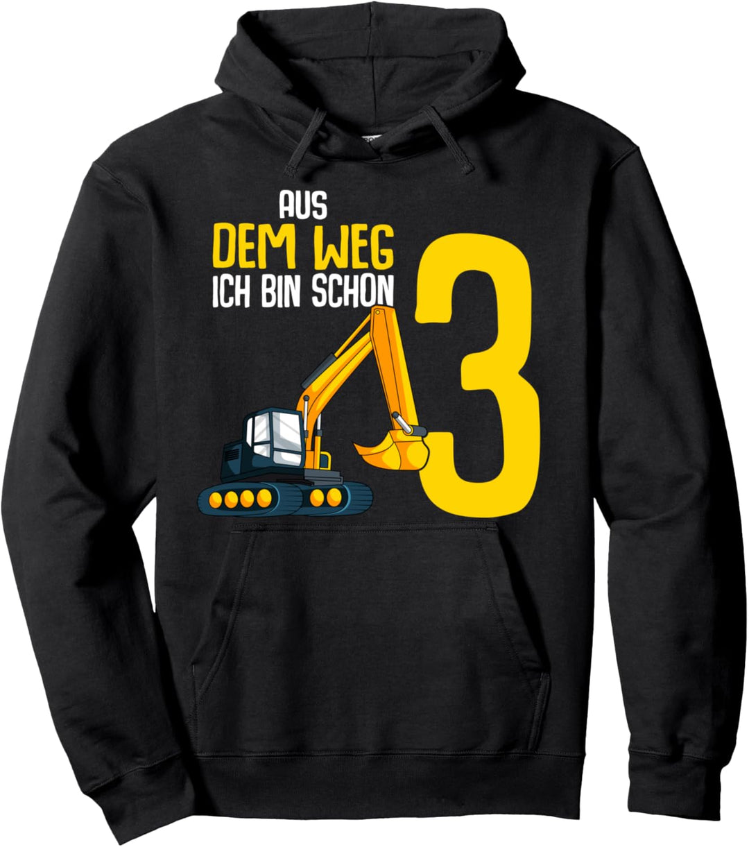3. Geburtstag Bagger Baggerfahrer 3 Jahre Kinder Junge Pullover Hoodie