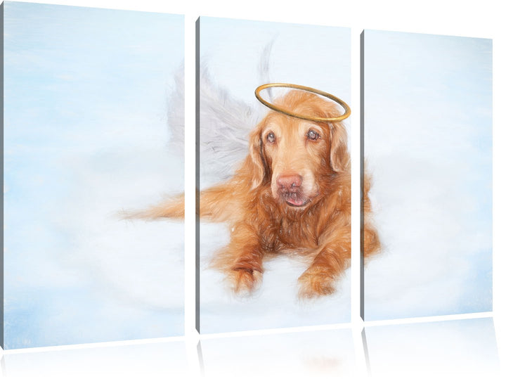 Pixxprint Hundeengel im Himmel / 3-Teilig/Gesamtmass 120cm Leinwandbild bespannt auf Holzrahmen/Wand