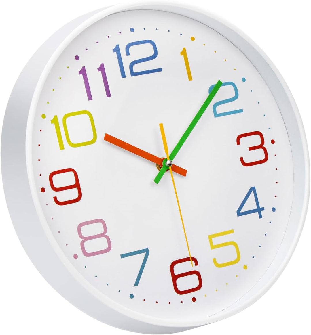 ACCSHINE Kinder Wanduhr ohne Tickgeräusche 30cm Bunt Zahlen Modern Quartz Lautlos Wanduhren Batterie