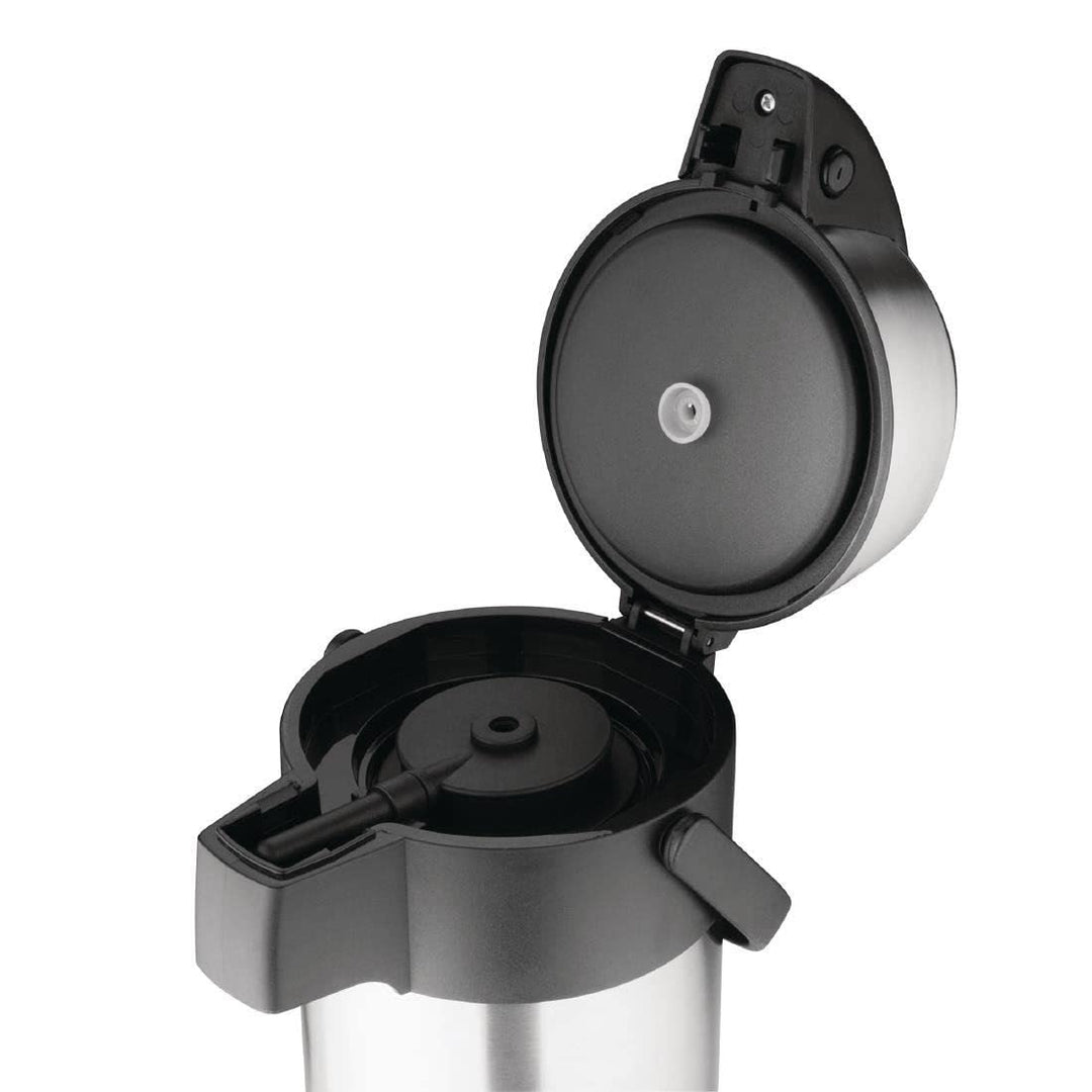 Olympia Pump Action Airpot Thermoskanne, Edelstahl, mit Schwing-Tragegriff, 3 l, Silber