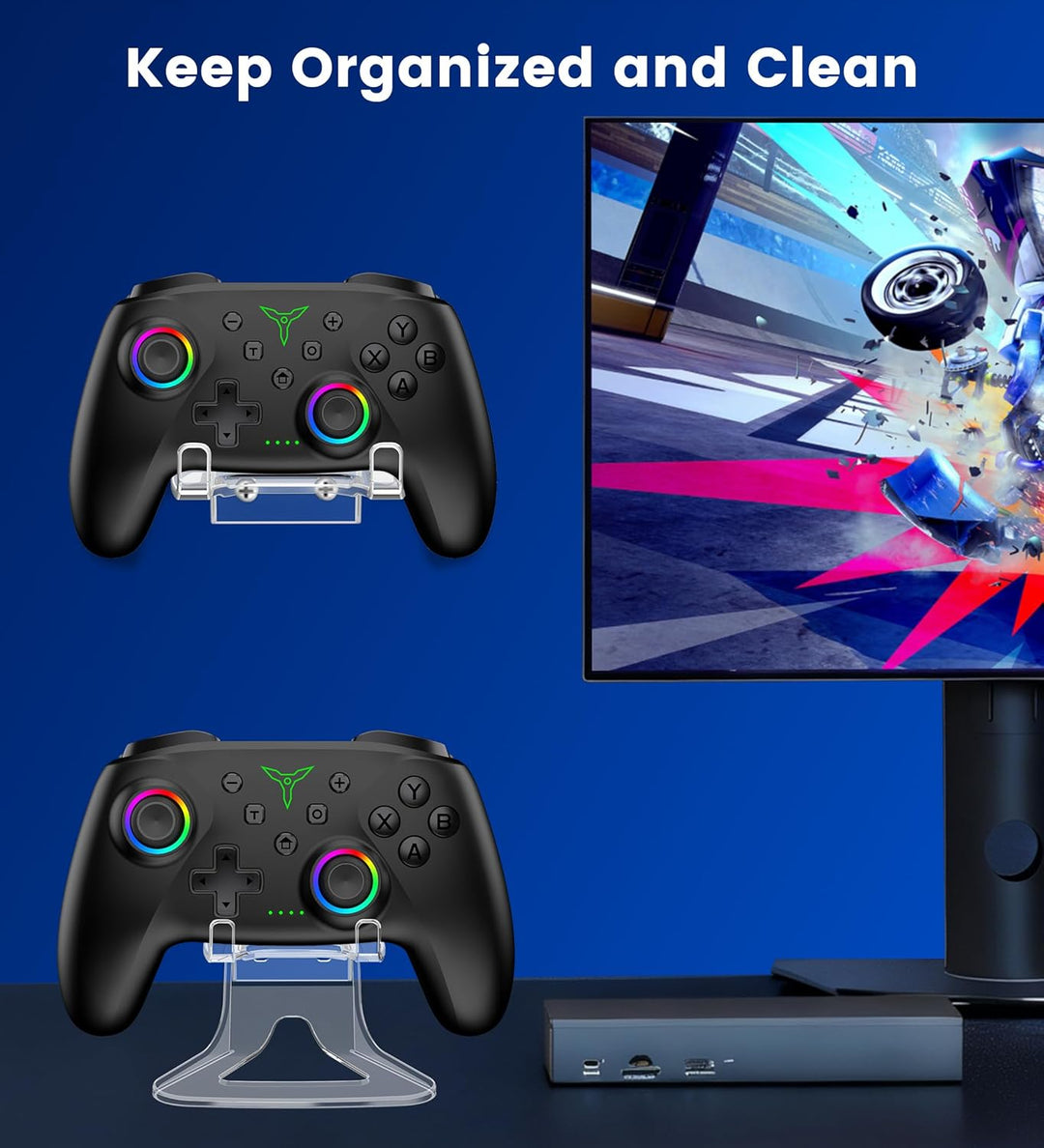 PC Controller mit Halter, Controller PC Wireless mit Hall Joystick Trigger, Kein Drift und Dead Zone