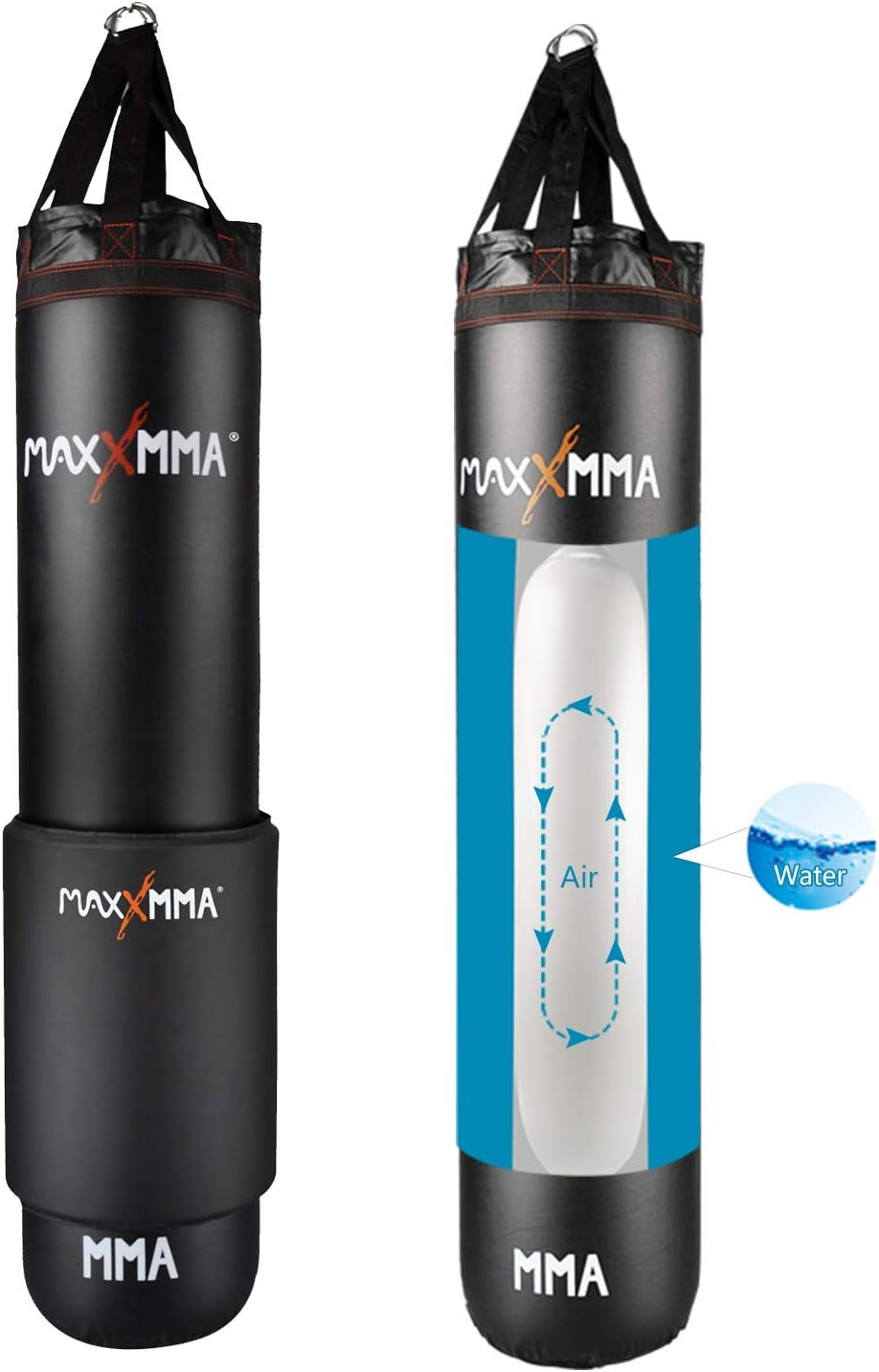 MaxxMMA 4-in-1 Schwere Wasser/Luft-Sack, Training Boxsack,Gewicht einstellbar, für Boxen, Kickboxen,