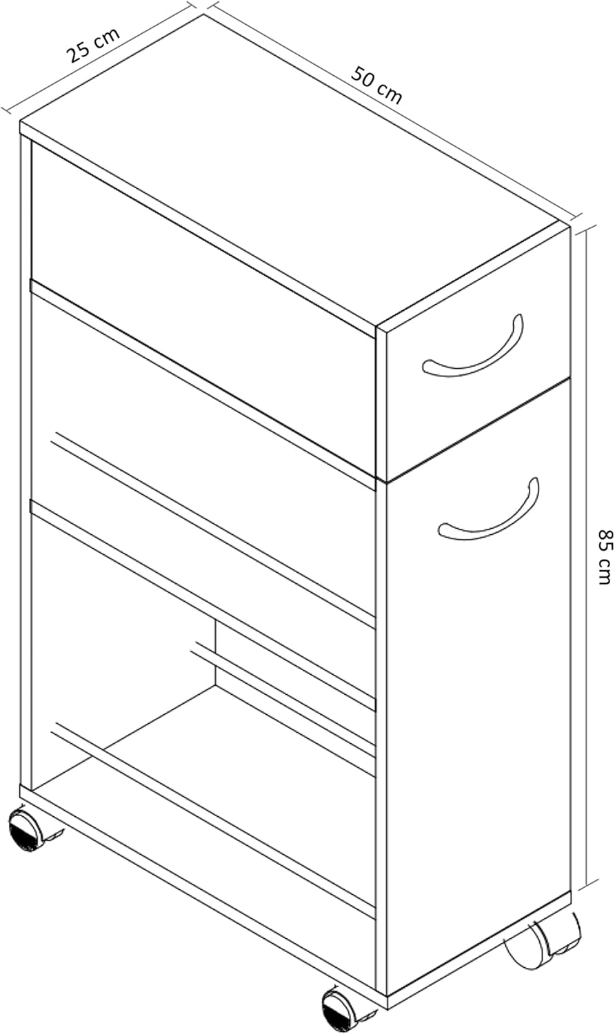 Küchenwagen | Rollwagen | Masse Küchenregal ca. H. 85 x B. 25 x T. 50 cm | ausreichend Stauraum und