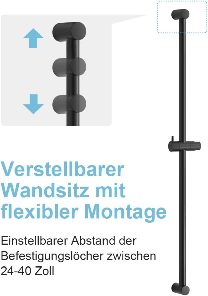 OFFO Duschstange Schwarz, 103cm segmentierte, wandmontierte Duschstange, verstellbarer Abstand 60 bi