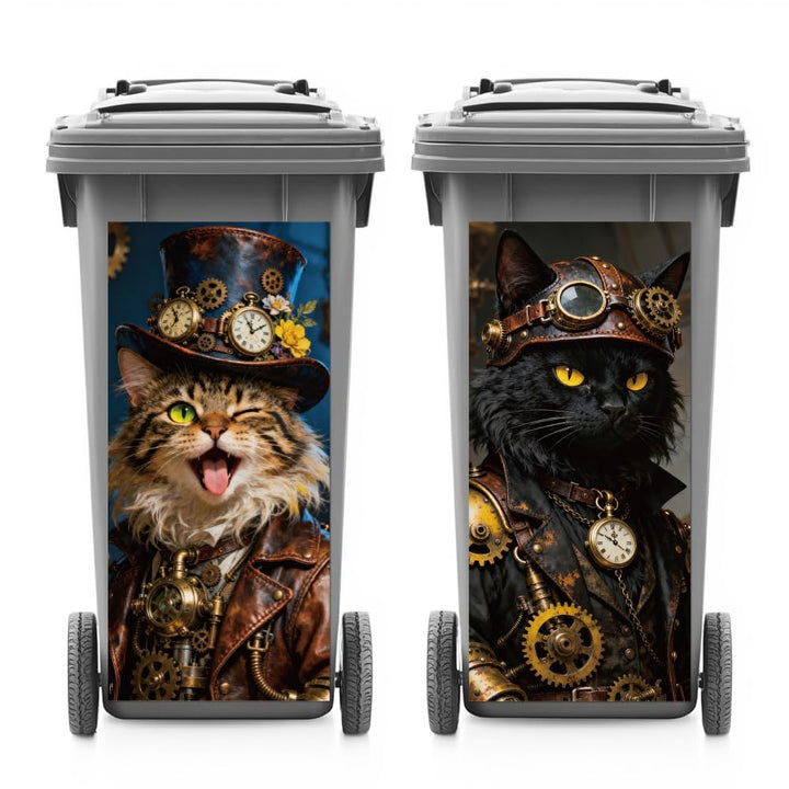 ANATTASOUL Mülleimer Aufkleber, 2 Blätter Mülltonnen Aufkleber 38×82cm Steampunk Katze Selbstklebend