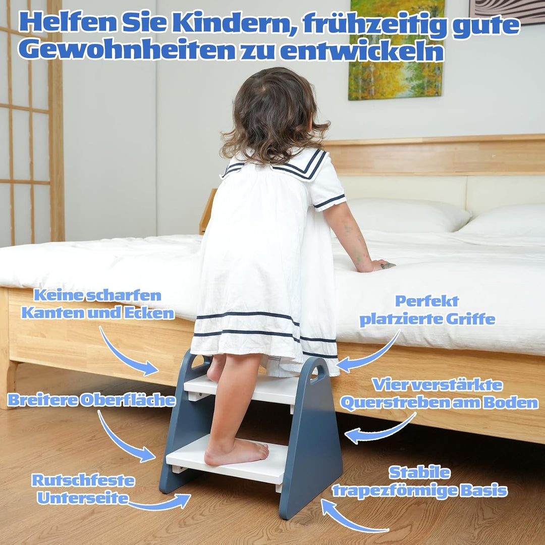 2-stufiger Tritthocker für Kinder aus Naturmaterial, Hocker & Trittstuhl Trittpult, Kindertreppe für
