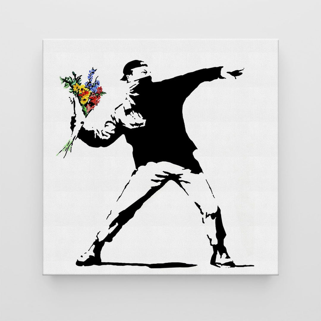 Giallobus - Gemälde - Banksy - - Standardleinwand - 100x100-15 - Blumenkrug - Bereit zum Aufhängen -