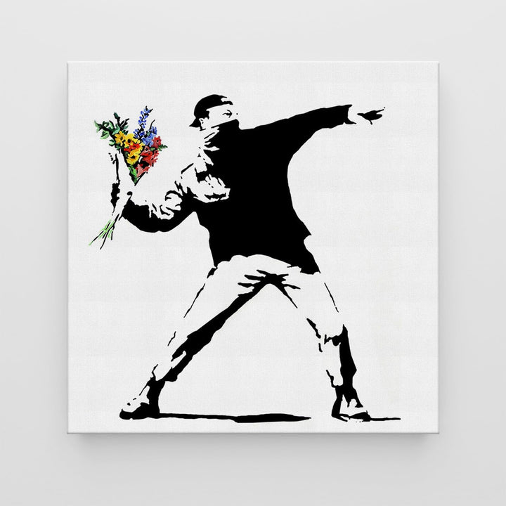 Giallobus - Gemälde - Banksy - - Standardleinwand - 50x50-15 - Blumenkrug - Bereit zum Aufhängen - M