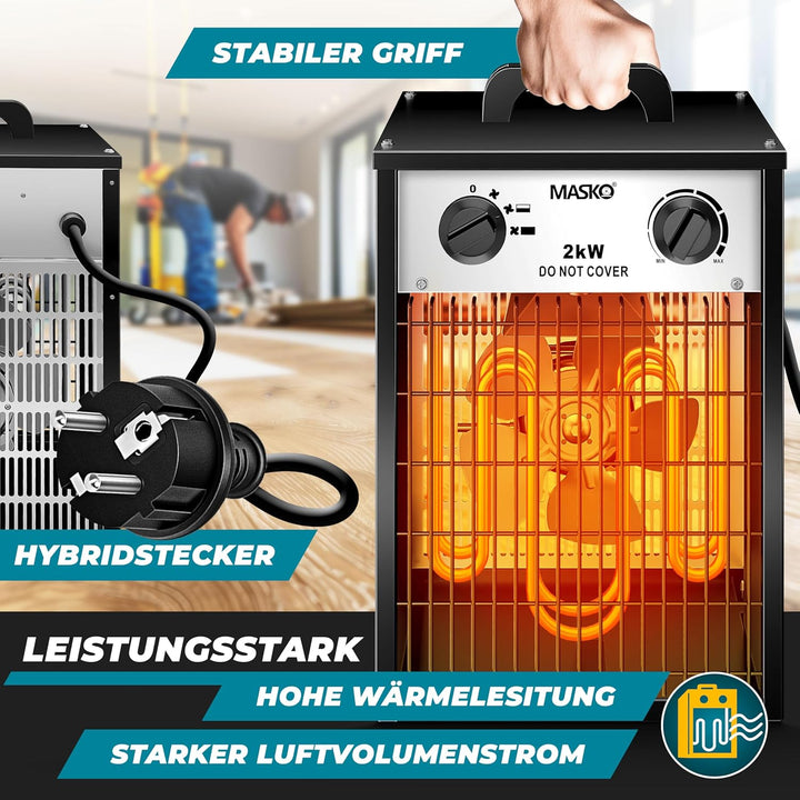 MASKO® Elektroheizer Heizlüfter Bauheizer Keramik Heizstrahler elektrisch Heizgerät mit Thermostat E