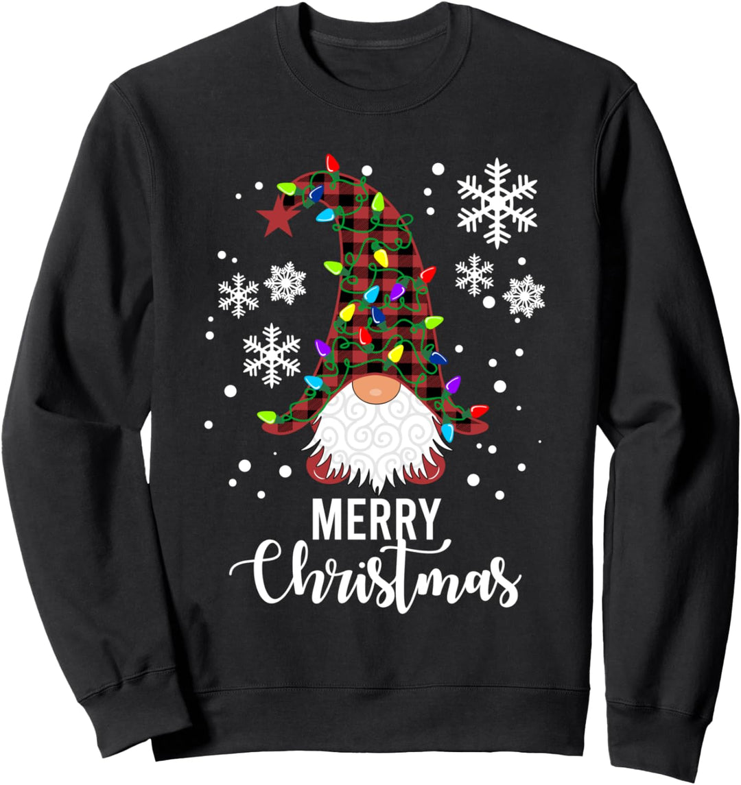 Gnomes Buffalo Plaid Snowflakes Santa Lights Sweatshirt