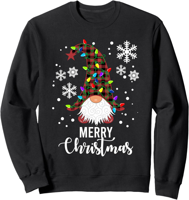 Gnomes Buffalo Plaid Snowflakes Santa Lights Sweatshirt