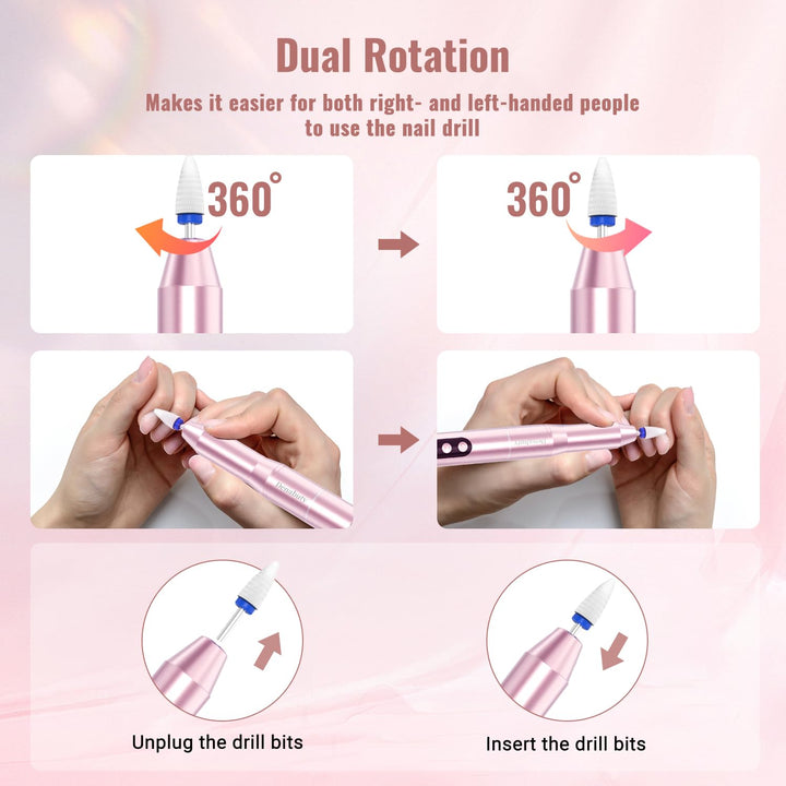 Denabuty Nagelfräser Kabellos, Elektrische Nagelfeile Professionelle 2 in 1 Fräser für Gelnägel Acry