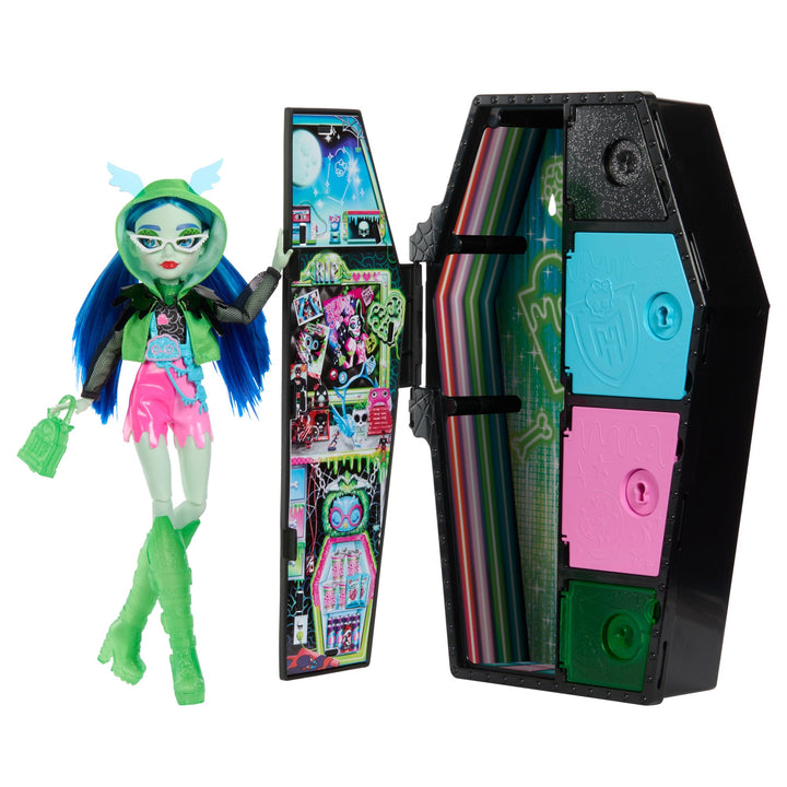 Monster High Skulltimate Secrets Ghoulia Yelps Puppe - Leuchtender Spind mit über 19 bunten Überrasc