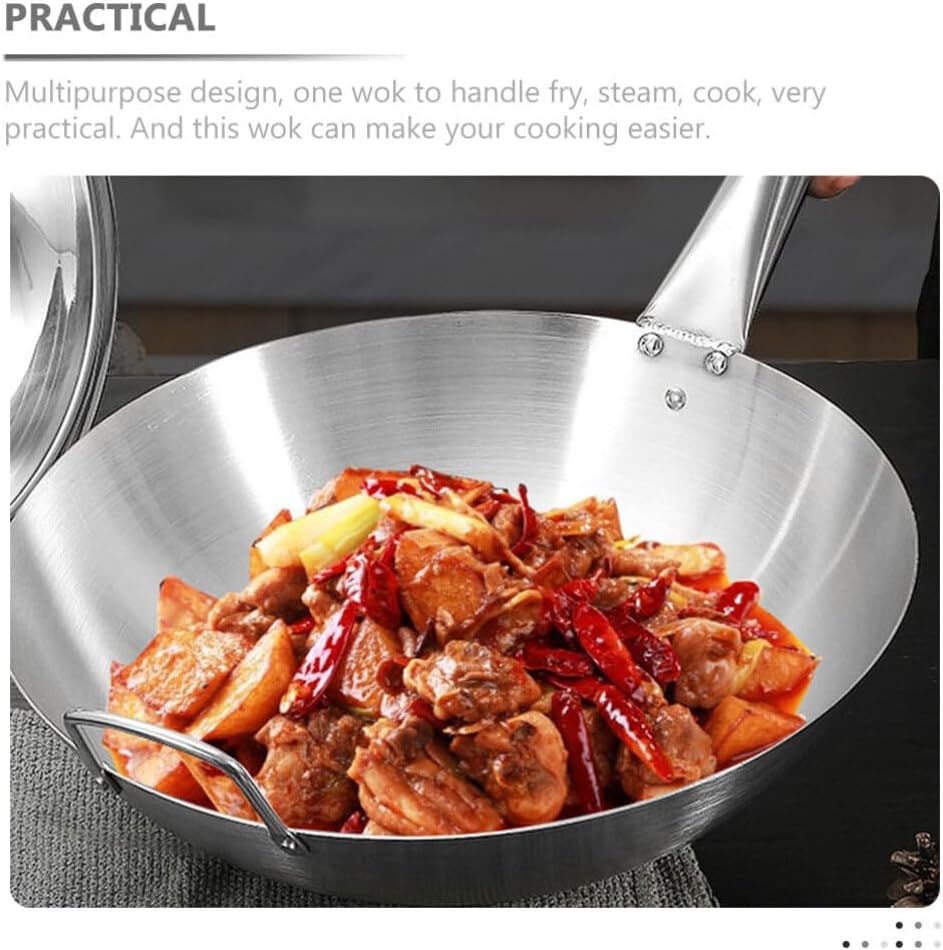 BESTonZON Edelstahlpfanne Edelstahl-Wok 13 Pfannen Chinesischer Wok Mit Holz- Und Stahl-Hilfsgriff F