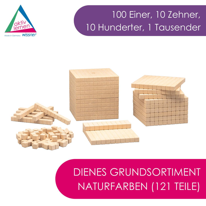 WISSNER® aktiv lernen - Dienes Grundsortiment zum Dezimalrechnen 121 Teile - RE-Wood® 121 pieces Sin