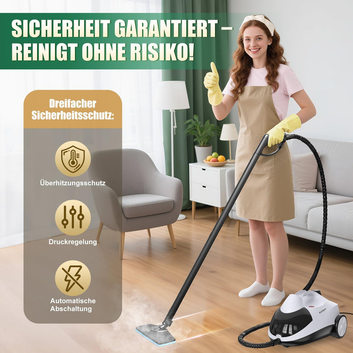 Rolipo Dampfreiniger, Dampfdruck: 4 Bar, Leistung: 2000 W, Tank: Max 2 L, Nutzungsdauer: 40 Minuten,