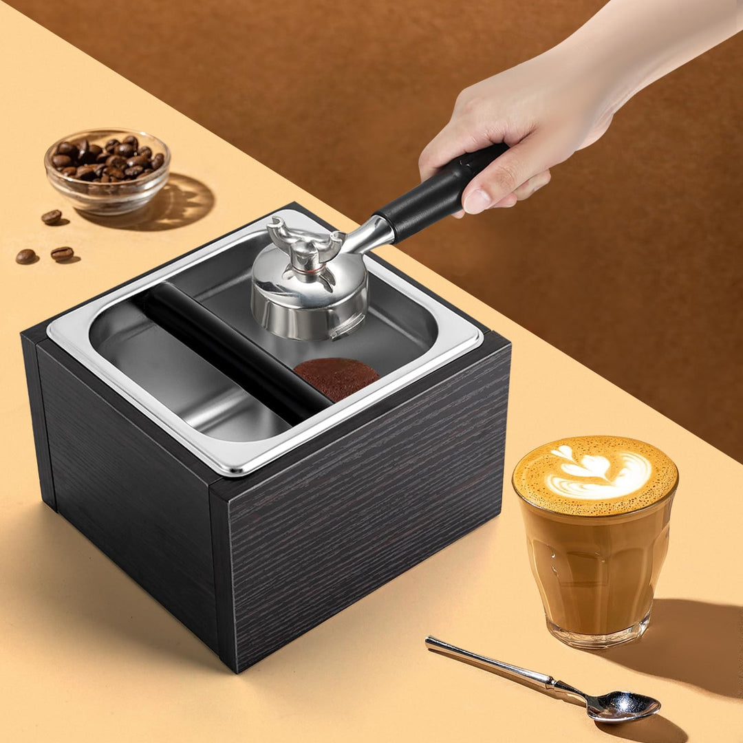 Kaffee-Ausklopfbox, Kaffee-Tee-Espresso-Kaffee-Ausklopfbox aus Edelstahl mit Griff, Kaffeesatzbehält