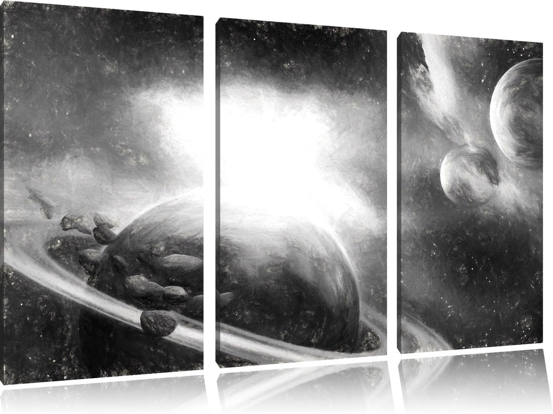 Pixxprint Planeten und Meteoriten als Leinwandbild 3 teilig/Grösse: 3 Teilig (120x80) / Wandbild/Kun