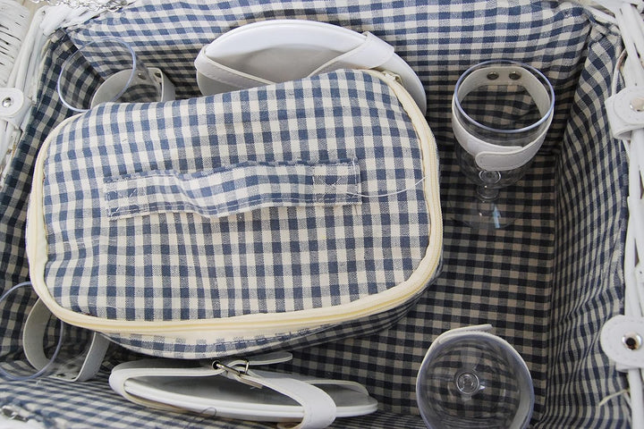 Picknickkorb weide weiss f. 4 Personen m. Henkel inkl. Thermotasche