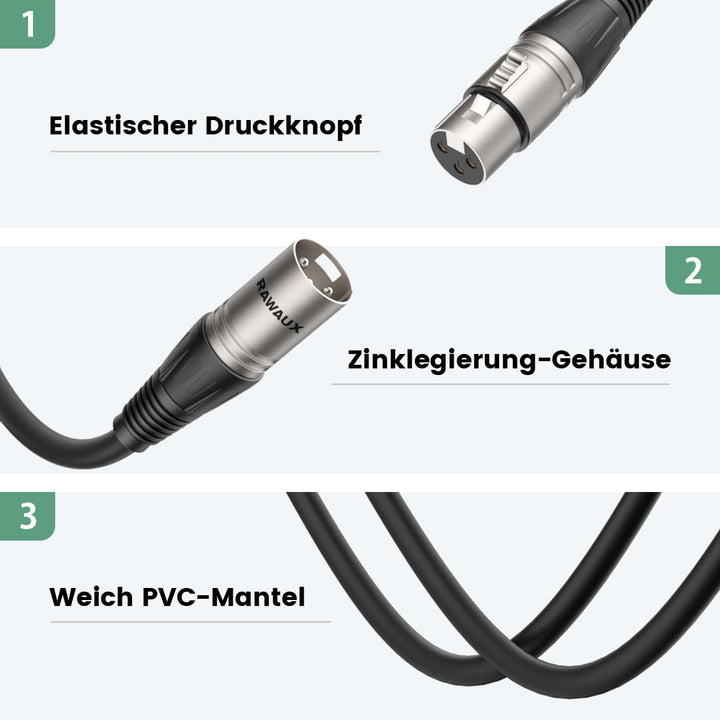 XLR Kabel 3m, 3 Pin Stecker auf Buchse Mikrofonkabel Symmetrisches XLR Mikrofon Kabel(2er Pack) für