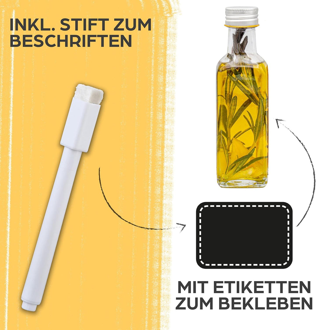 Praknu 12 Glasflaschen 100ml Schraubverschluss Flaschen zum Befüllen - 12 Etiketten mit Stift - Glas