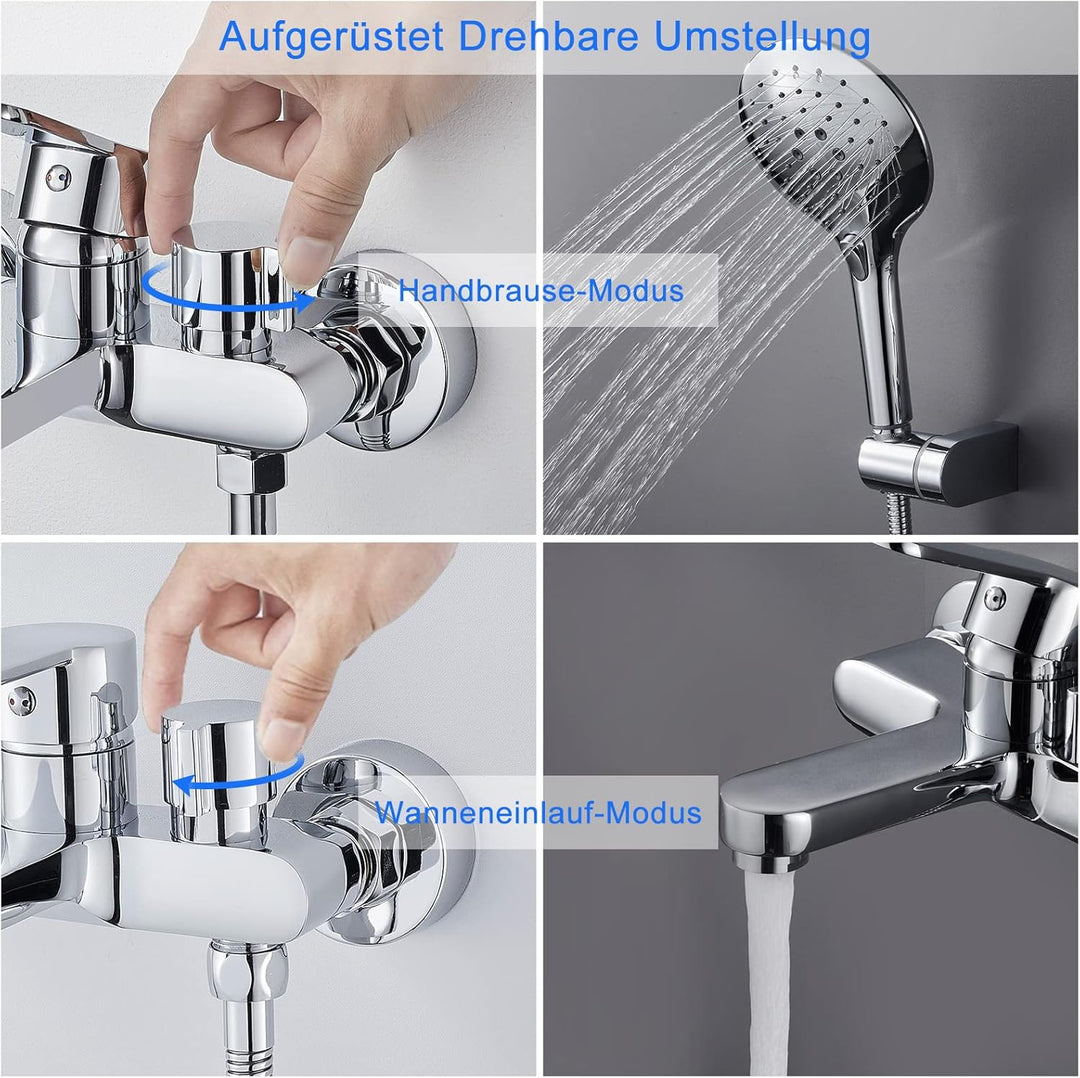 ROVOGO Badewannenarmatur mit 3-Funktionen Handbrause, Einhebel Wannenarmatur, Aufgerüstet Messing Dr