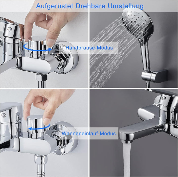 ROVOGO Badewannenarmatur mit 3-Funktionen Handbrause, Einhebel Wannenarmatur, Aufgerüstet Messing Dr
