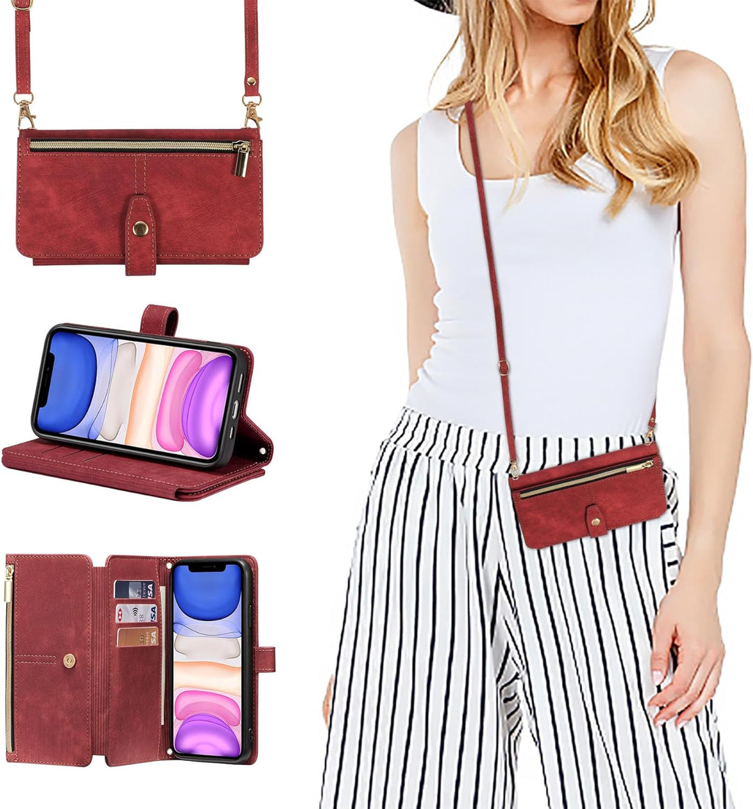 ZCDAYE iPhone 11 Hülle mit Band, Leder iPhone 11 Handytasche Handyhülle Praktische Handykette Karten