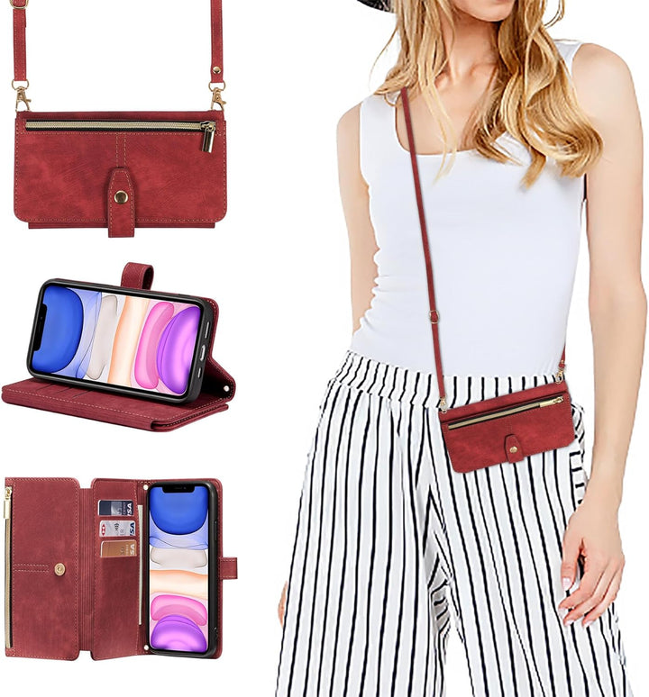 ZCDAYE iPhone 11 Hülle mit Band, Leder iPhone 11 Handytasche Handyhülle Praktische Handykette Karten