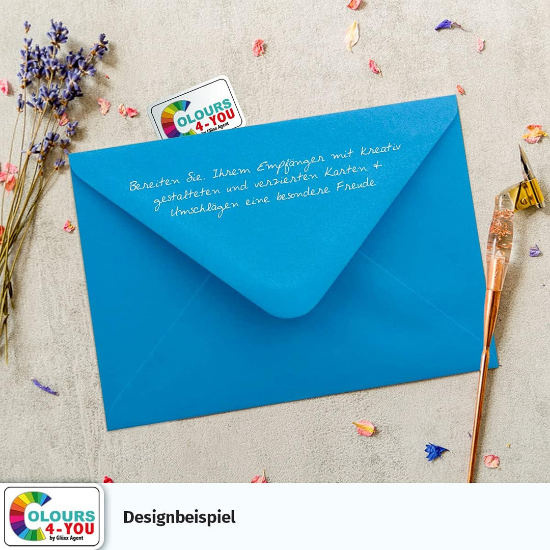 100 Klappkarten mit Umschlägen Set Azurblau - DIN A6 Blanko Doppelkarten 14,8 x 21 cm (160 g/m²) - D