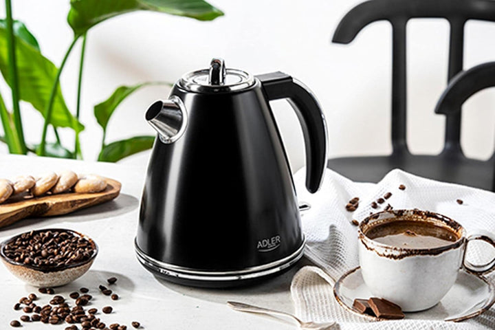 Adler AD 1343 Wasserkocher aus Metall, 1,5 l, Schwarz 1.5 Liter Schwarz, 1.5 Liter Schwarz