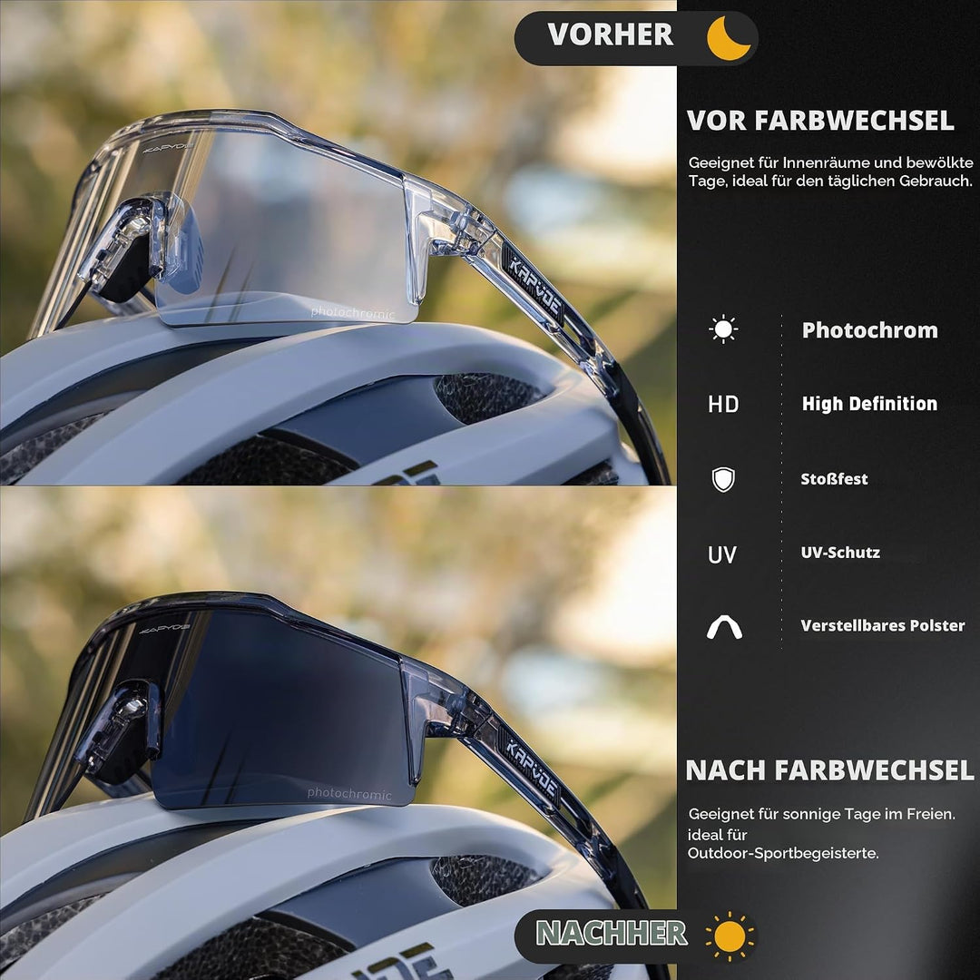 KAPVOE Photochromatische Selbsttönend Fahrradbrille TR90 Rahmen für Herren Damen Jungen Mädchen Klar