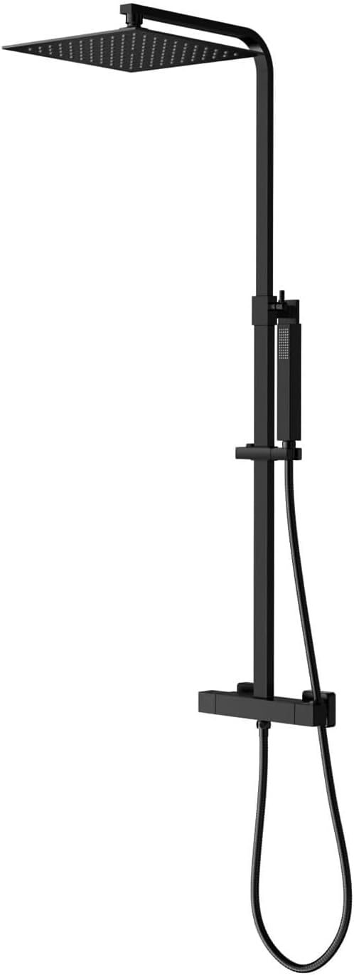 KOMIRO Duschsystem mit Thermostat, 25 X 25cm Regendusche mit armatur, Duscharmatur Schwarz, Duschgar
