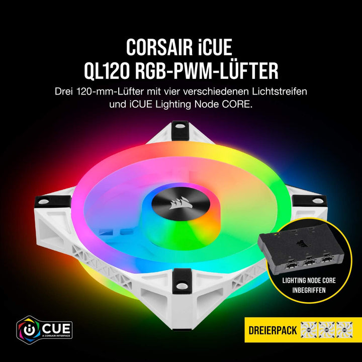 Corsair iCUE QL120 RGB, 120-mm-RGB-LED-PWM-Lüfter (68 Einzeln Ansteuerbare RGB-LEDs, Schwindigkeiten