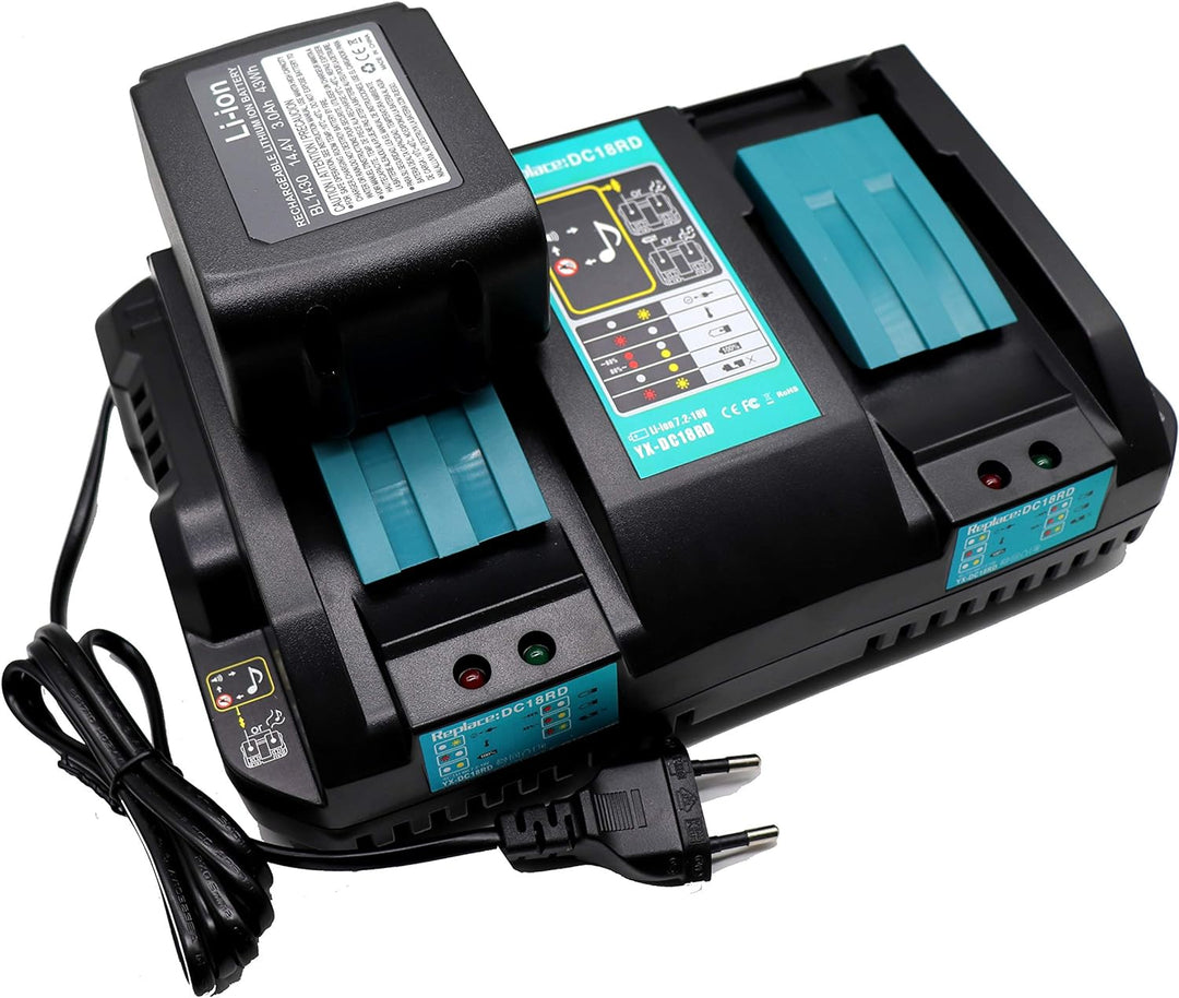 FengWings® DC18RD 4A Doppel-ladegerät, Ersatz Für Makita ladegerät 18V doppelt Akku BL1850B BL1850 B