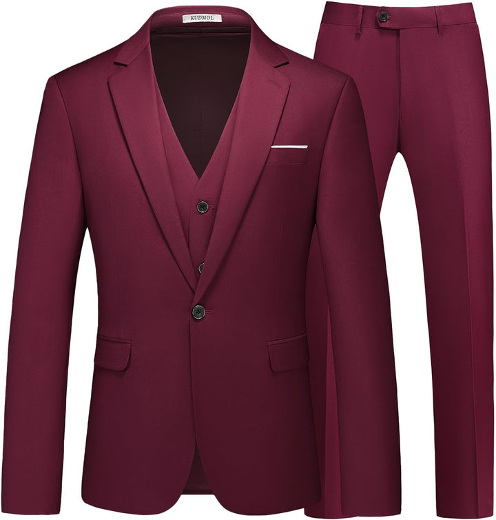 KUDMOL Herren 3-Stücke Anzug Business EIN Knopf Smoking Anzug für Männer Smoking Klassische Blazer W