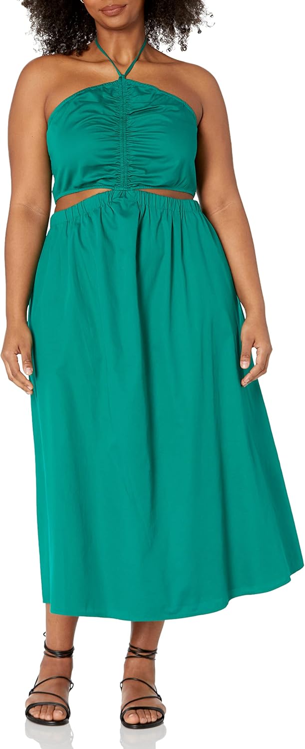The Drop Damen Brinda Maxikleid aus Baumwolle mit Ausschnitten und Neckholder Maxi Dress L Ultramari