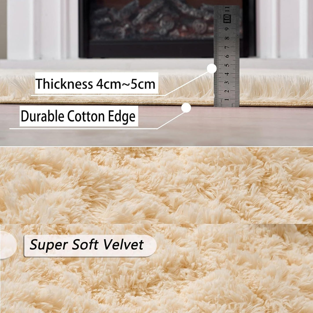 Obundi Beige Hochflor Teppich,Wohnzimmerteppich,Langflor Teppiche für Schlafzimmer Flauschig Teppich