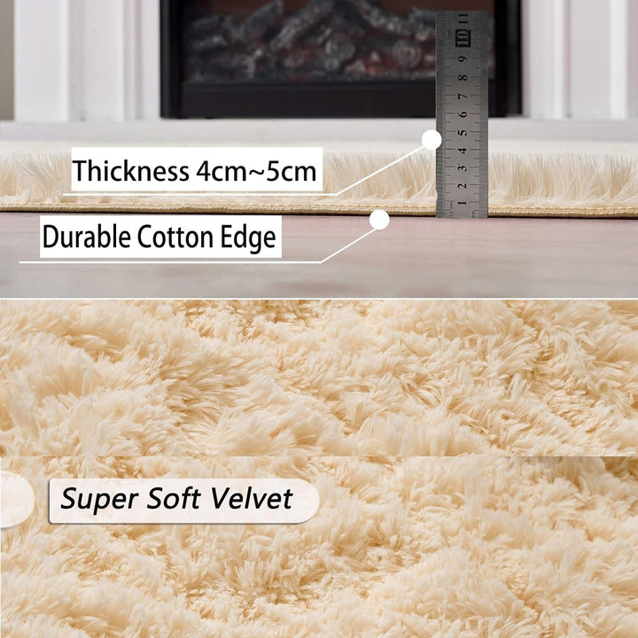 Obundi Beige Hochflor Teppich,Wohnzimmerteppich,Langflor Teppiche für Schlafzimmer Flauschig Teppich