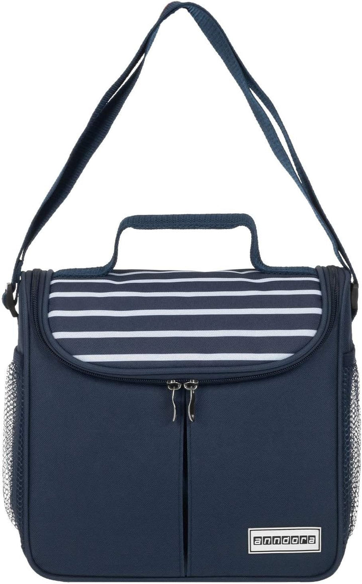 anndora Mini Kühltasche 4 Liter Vespertasche lunchbag - Farbwahl navy blau weiss, navy blau weiss