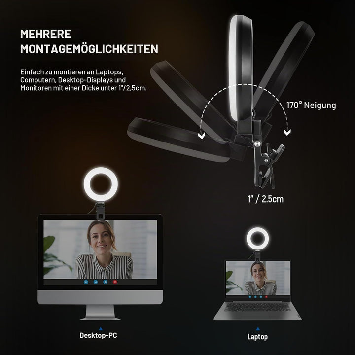 NEEWER Basics 5" Ringlicht für Videokonferenz Beleuchtung 2er Pack Ansteck Licht Set mit Schreibtisc