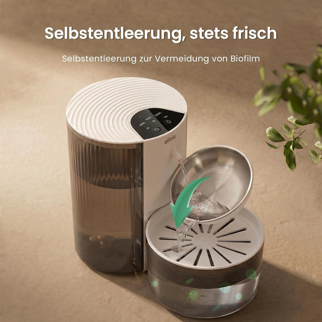 Katzenbrunnen Ohne Filter, Kabelloser Trinkbrunnen mit Akku, 3L Grosser Katzenwasserbrunnen mit 2-Wa