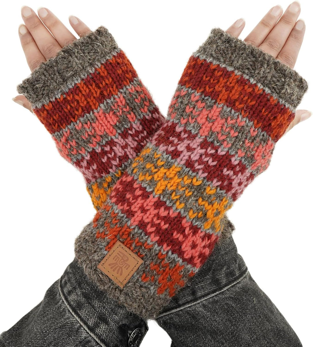 Frauen Wolle Handwärmer Fleece Gefüttert Handgestrickte Sterne Grau Mehrfarbig Einheitsgrösse Handma