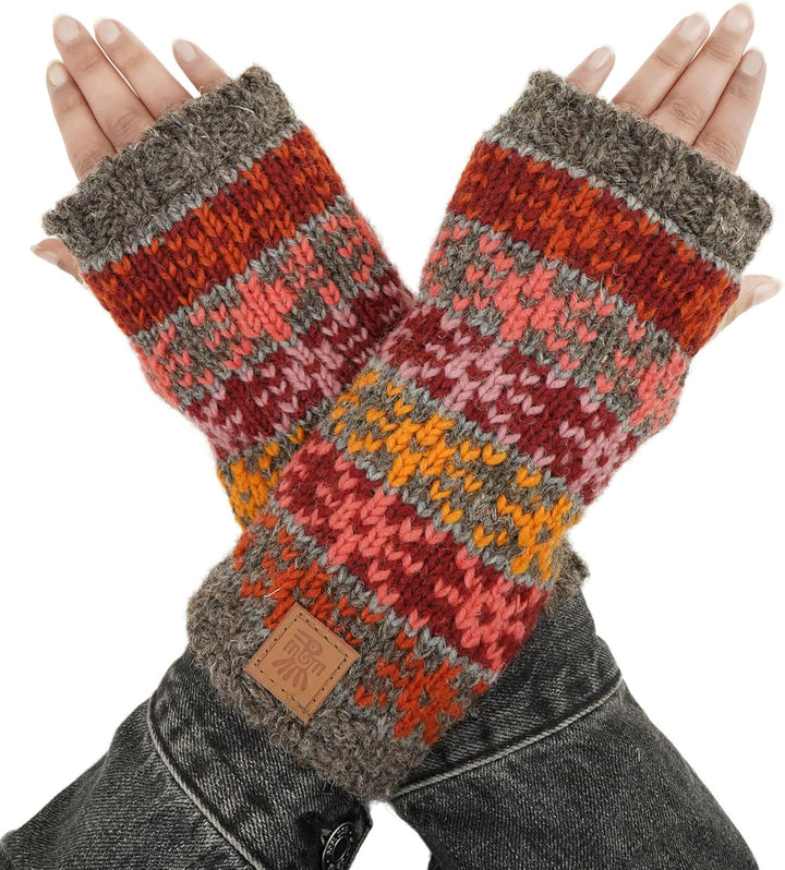 Frauen Wolle Handwärmer Fleece Gefüttert Handgestrickte Sterne Grau Mehrfarbig Einheitsgrösse Handma